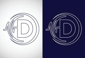 första d alfabet med hälsa puls. linje konst hjärtslag logotyp design. logotyp för medicinsk eller hälsa företag vektor