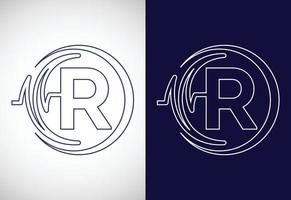 första r alfabet med hälsa puls. linje konst hjärtslag logotyp design. logotyp för medicinsk eller hälsa företag vektor