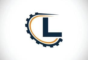 första l alfabet med en redskap. redskap ingenjör logotyp design. logotyp för bil, mekanisk, teknologi, miljö, reparera företag, och företag identitet vektor