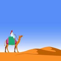 ridning kamel över öken platt bakgrundsillustration vektor