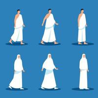 platt karaktär uppsättning muslimska pilgrimer vektor