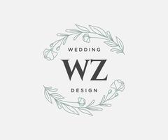 wz initialer brev bröllop monogram logotyper samling, hand dragen modern minimalistisk och blommig mallar för inbjudan kort, spara de datum, elegant identitet för restaurang, boutique, Kafé i vektor