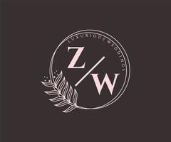 zw Initialen Brief Hochzeit Monogramm Logos Vorlage, handgezeichnete moderne minimalistische und florale Vorlagen für Einladungskarten, Datum speichern, elegante Identität. vektor