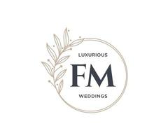 fm initialer brev bröllop monogram logotyper mall, hand dragen modern minimalistisk och blommig mallar för inbjudan kort, spara de datum, elegant identitet. vektor