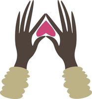 Die Handflächen der weiblichen afrikanischen Rasse sind in Form eines Herzens gefaltet. Themen Liebe und Akzeptanz. vektor