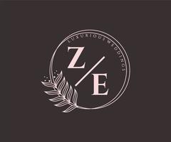 ze Initialen Brief Hochzeit Monogramm Logos Vorlage, handgezeichnete moderne minimalistische und florale Vorlagen für Einladungskarten, Datum speichern, elegante Identität. vektor