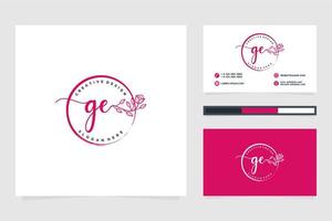 första gE feminin logotyp samlingar och företag kort templat premie vektor