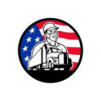 American Trucker trägt Maske USA Flagge Kreis Maskottchen Emblem vektor