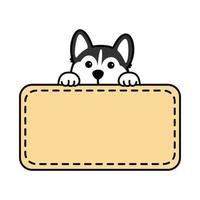 söt sibirisk hes hund med ram gräns mall tecknad serie, vektor illustration