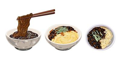 jajangmyeon vektor uppsättning samling grafisk ClipArt design