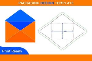 6x8,25 tum förpackning spetsig flik kuvert Död linje mall och 3d kuvert låda design och 3d låda vektor