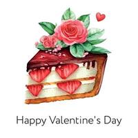 valentinstag aquarell kuchen, stück kuchen. es kann für Karte, Postkarte, Cover, Einladung, Hochzeitskarte, Muttertagskarte, Geburtstagskarte, Menü, Rezept verwendet werden. vektor