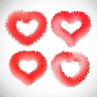 uppsättning av fyra röd hjärtan med päls effekt. symbol av kärlek. vektor illustration.