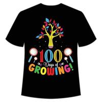 100 tage wachsendes t-shirt glücklich zurück zum schultag hemddruckvorlage, typografiedesign für kindergarten vorschule, letzter und erster schultag, 100 tage schulhemd vektor