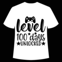 Level 100 Tage entsperrtes T-Shirt Happy Back to School Day Shirt Druckvorlage, Typografie-Design für Kindergarten Vorschule, letzter und erster Schultag, 100 Tage Schulshirt vektor