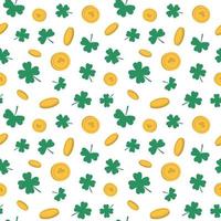 vektor mönster med guld mynt och klöver. isolerat på en vit bakgrund. säsong- design för st. Patricks dag, barns textilier, omslag