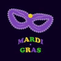 mardi gras Semester inskrift mask på mörk. vektor isolerat illustration. platt stil.