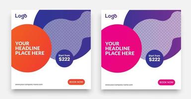 geometriska resor sociala medier postmall med ett coolt typografi designelement och trendiga lutningsfärger med försäljnings- och rabattbakgrunder. vektor