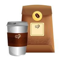Branding-Mockup-Café, Einweg- und Beutelpapier mit Kaffee vektor