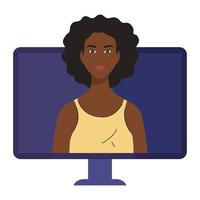 Karikatur der schwarzen Frau im Computervektorentwurf vektor