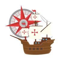 Columbus-Schiff mit Kompassvektorentwurf vektor