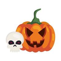 Halloween-Kürbis mit Schädel auf weißem Hintergrund vektor
