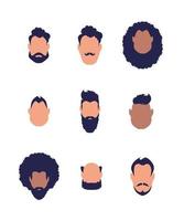 eine Reihe von Gesichtern von Männern verschiedener Typen und Nationalitäten. isoliert auf weißem Hintergrund. Cartoon-Stil. vektor