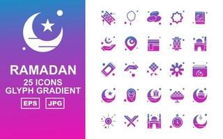 25 Premium-Ramadan-Glyphen-Gradienten-Icon-Pack vektor