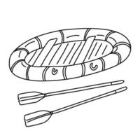 Schlauchboot mit zwei Paddeln. handgezeichnete Vektorgrafik im Doodle-Stil auf weißem Hintergrund. isolierter schwarzer Umriss. Camping- und Tourismusausrüstung. vektor