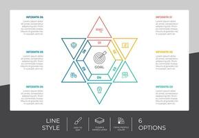 Präsentation Business Option Infografik mit Linienstil und farbenfrohem Konzept. 6 Schritte der Infografik können für geschäftliche Zwecke verwendet werden. vektor