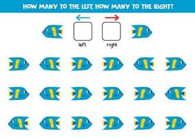 vänster eller rätt med söt hav fisk. logisk kalkylblad för förskolebarn. vektor