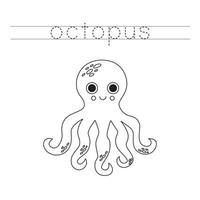 Verfolgen Sie die Buchstaben und färben Sie Cartoon-Oktopus. Handschriftübungen für Kinder. vektor