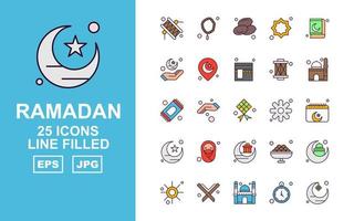 25 Premium Ramadan Linie gefüllt Icon Pack vektor