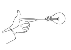 kontinuierliche einzeilige Zeichnung der Hand, die eine Lampenlampe zeigt. vektor