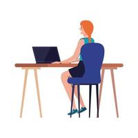 Frau Cartoon mit Laptop am Schreibtisch arbeiten Vektor-Design vektor