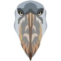 Kopf eines Schuhschnabels. Dargestellt ist eine Illustration des Gesichts eines großen Vogels. Auf weißem Hintergrund ist ein helles Porträt dargestellt. Vektorgrafiken. Tier-Logo vektor