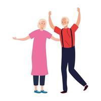 ältere Frau und Mann Cartoons mit Händen oben Vektor-Design vektor