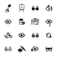 öga hälsa, optometri ikoner uppsättning. svart på en vit bakgrund vektor