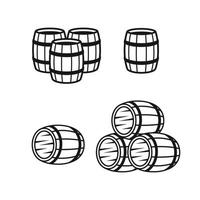 Holzfass-Liniensymbole gesetzt. schwarz auf weißem Grund vektor