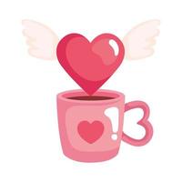 Herz mit Flügeln und Tasse Kaffee vektor