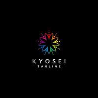 bunte Ikonen von Menschen, die Hand in Hand gehen. Kyosei ist ein japanisches Wort, das bedeutet, für das Gemeinwohl zusammenzuleben und zu arbeiten. vektor
