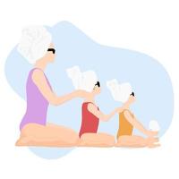 mama und mädchen in badeanzügen mit einem handtuch auf haaren und sonnenbrillen vektorillustration. Nationaler Tag des Schaumbads. Nationaler Tag der Alleinerziehenden vektor