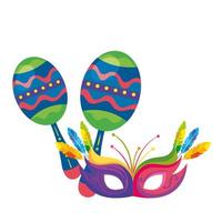 Maracas mit Maske Karneval isolierte Ikone vektor