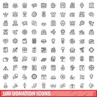 100 donationsikoner set, konturstil vektor