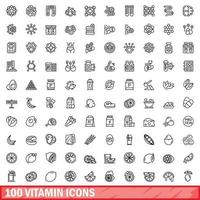100 vitamin ikoner set, kontur stil vektor