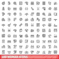 100 Frauensymbole gesetzt, Umrissstil vektor