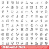 100 Zeichensymbole gesetzt, Umrissstil vektor