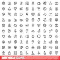 100 yoga ikoner uppsättning, översikt stil vektor