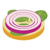 vegetabiliska smörgås ikon isometrisk vektor. smörgås med lök ringa och spenat vektor