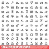 100 Autoservice-Icons gesetzt, Umrissstil vektor